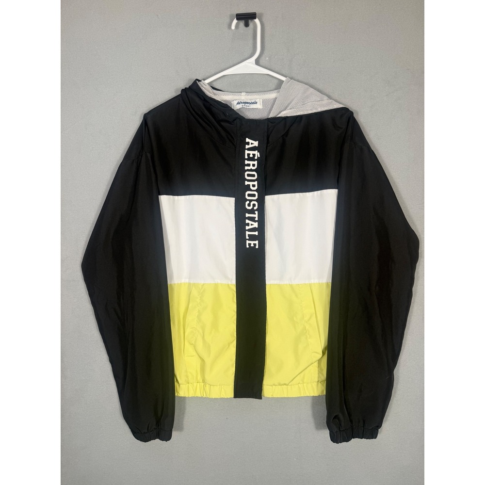Aeropostale Sport Windbreaker Jacket Womens Medium Black Yellow